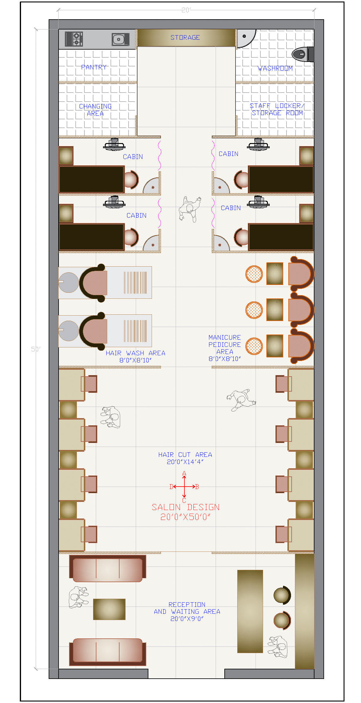 Professional Beauty Salon Furniture Layout CAD Blocks